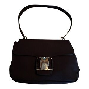 Salvatore Ferragamo Black Canvas Fabric Style Shoulder Bag w Silver Accent EUC